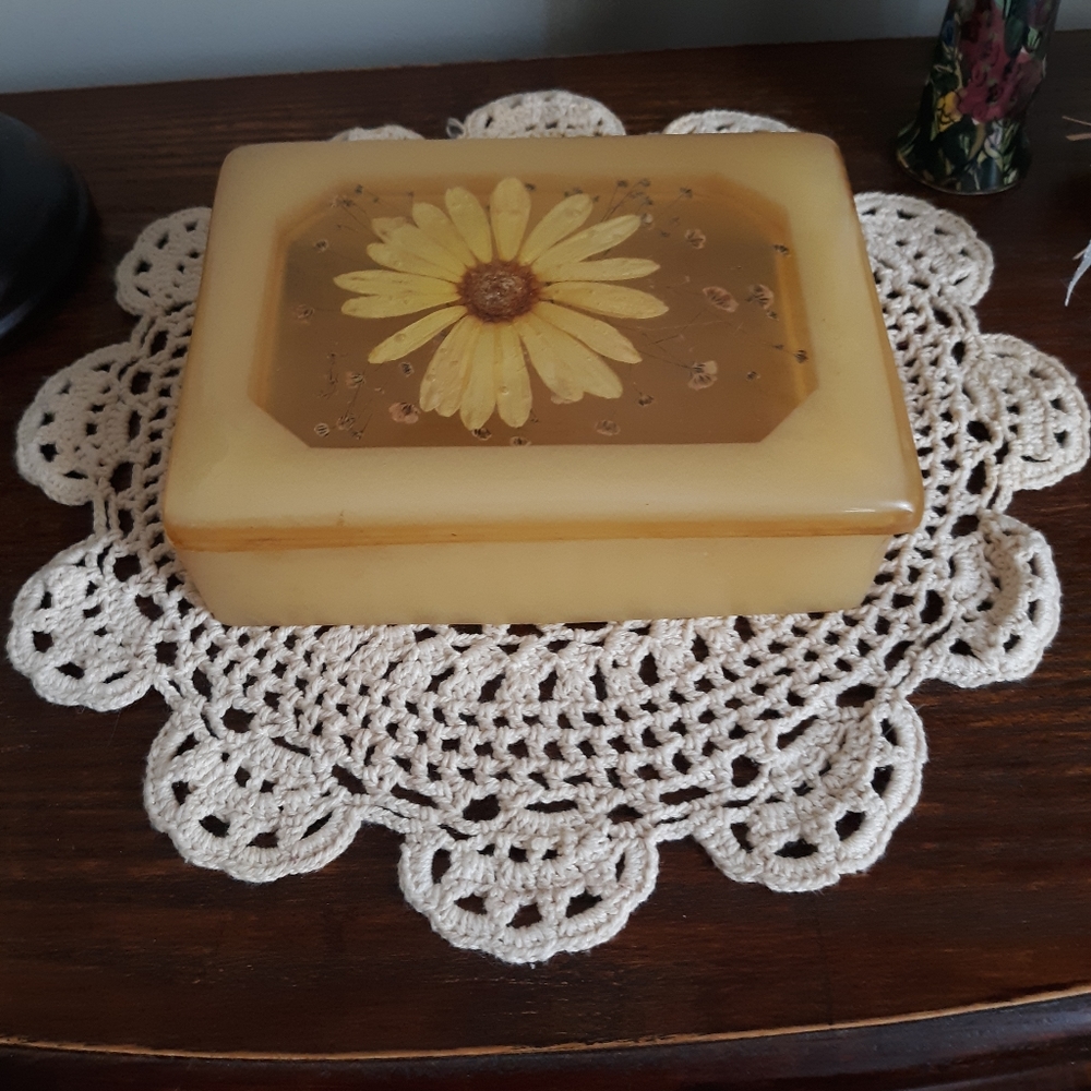 1970s Lucite Dried Flower Trinket Box